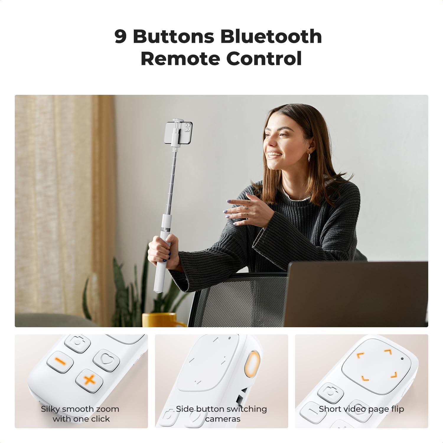 Palo Selfie K&F Concept Blanco con Trípode y Control Remoto