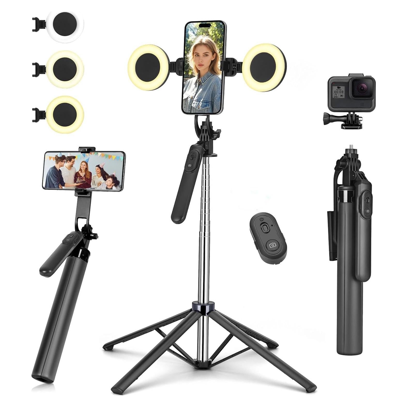 Trípode de Selfie YUANRAN 177.8 cm con Luz y Control Remoto