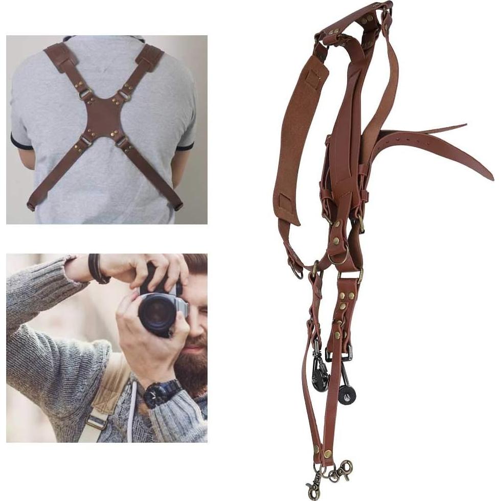 Arnés de Doble Cámara Leopacat Correa Ajustable para DSLR