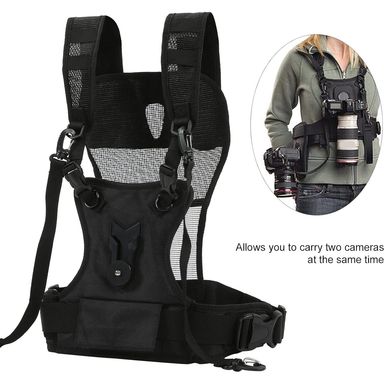 Arnés de cámara doble hombro Mrisata, nylon premium, ergonómico
