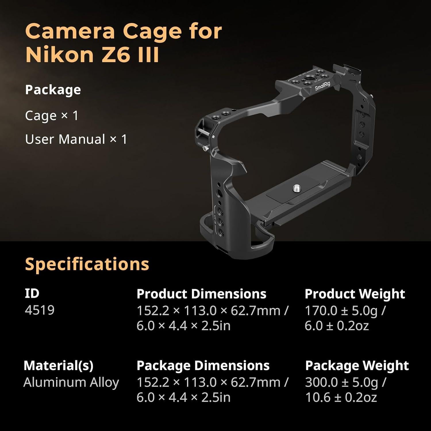Jaula para Cámara Nikon Z6 III SmallRig 4519 Aluminio Antitorción
