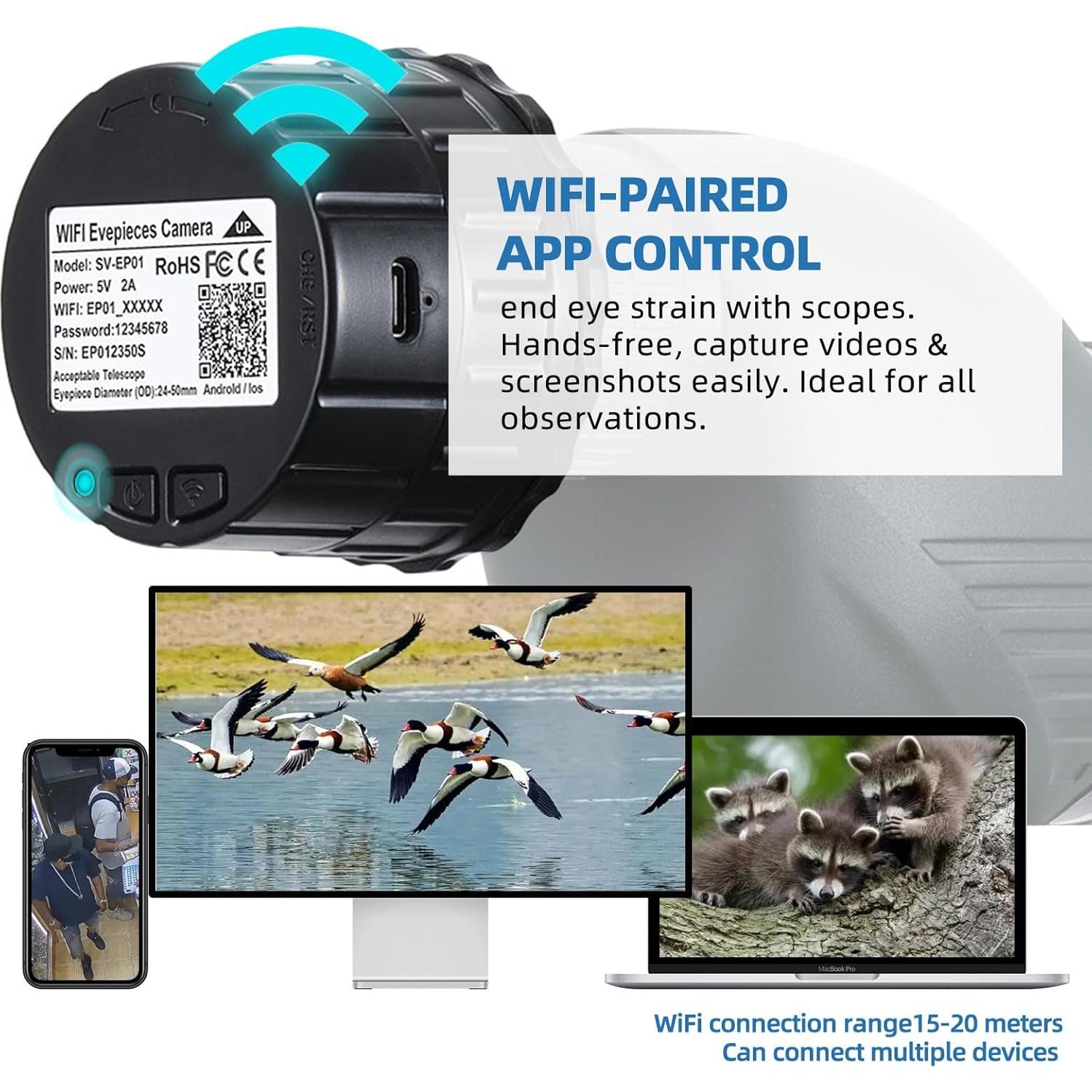 Cámara de Ocular WiFi YWLL SV-EP01 2.5K para Telescopios y Microscopios