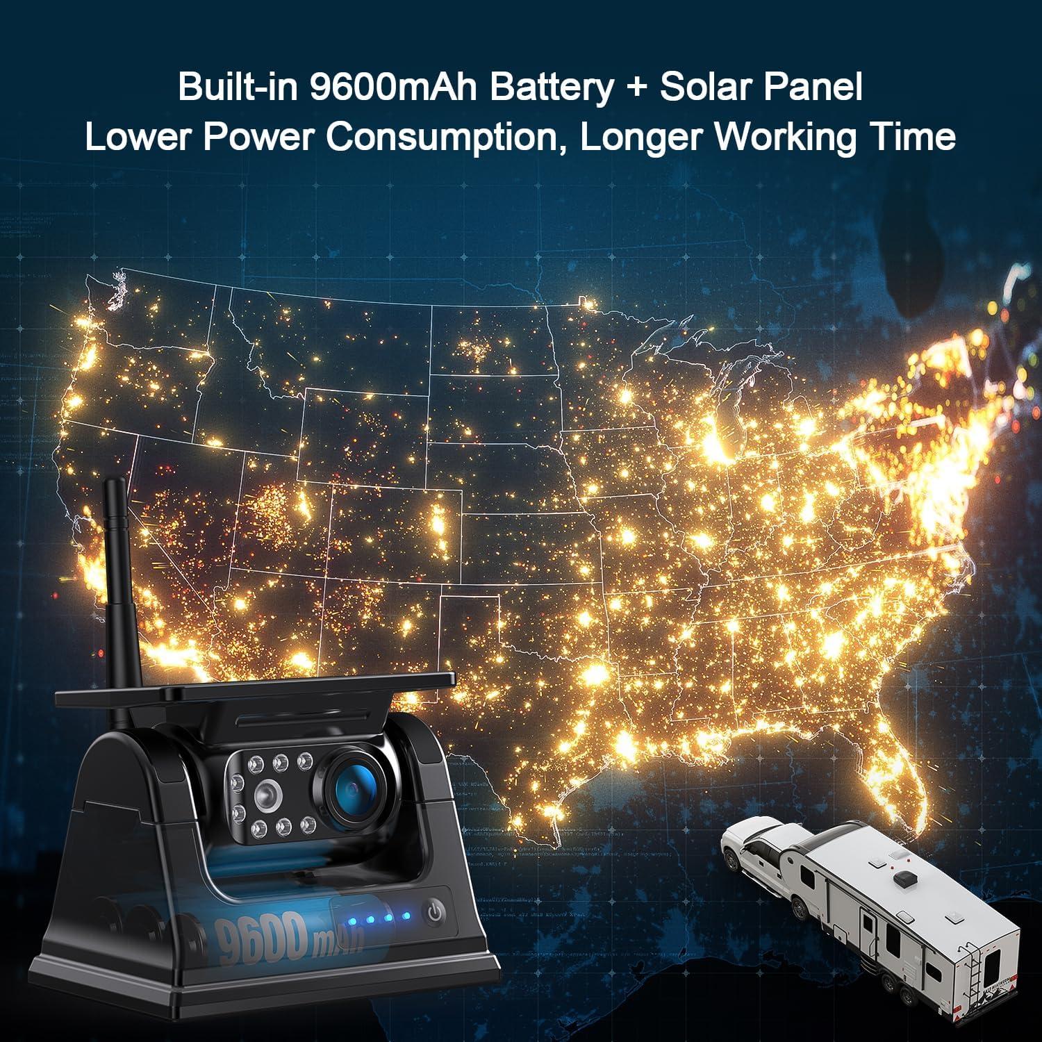 Cámara de Respaldo Solar Fookoo 7" Inalámbrica HD 1080P