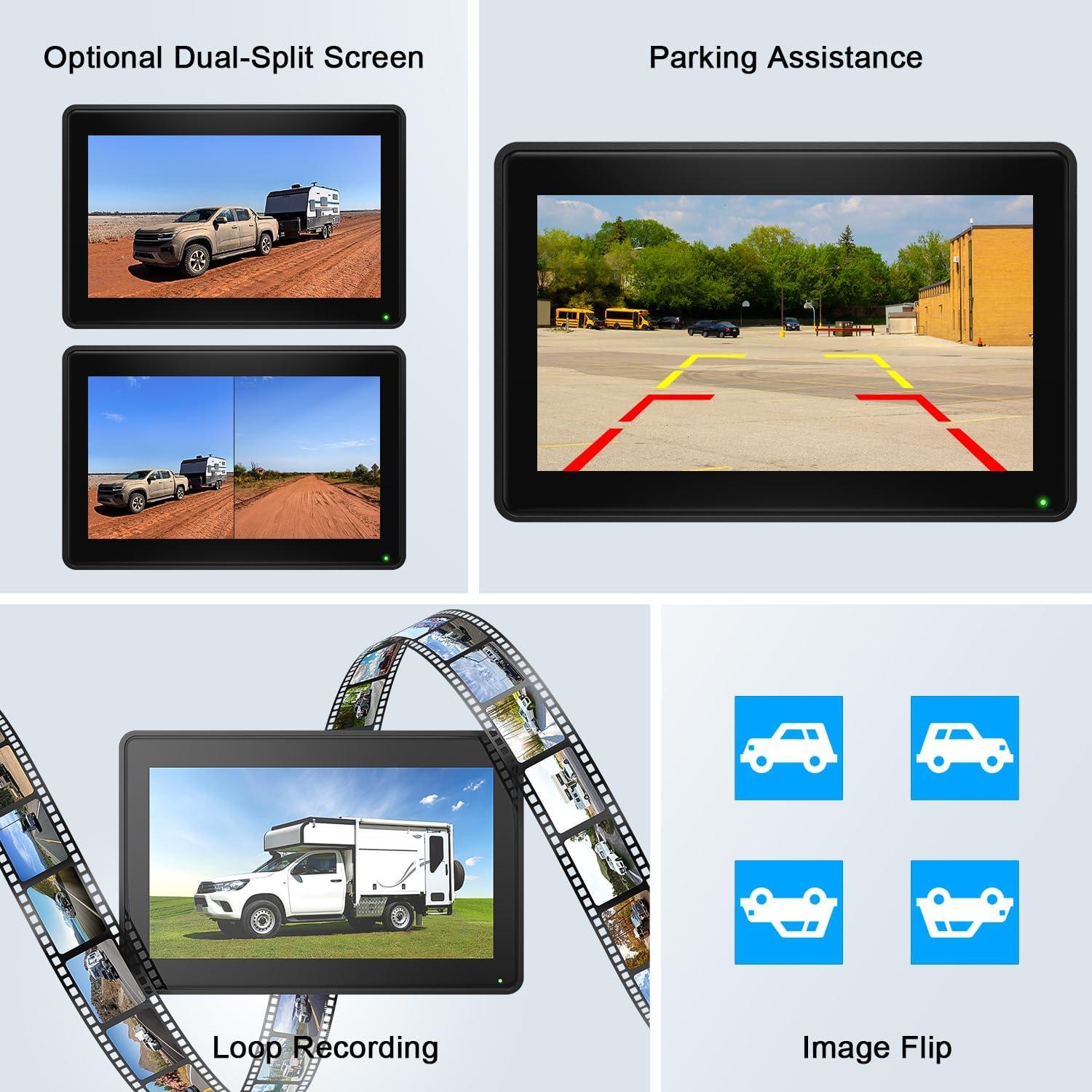 Cámara de Respaldo Solar Fookoo 7" Inalámbrica HD 1080P