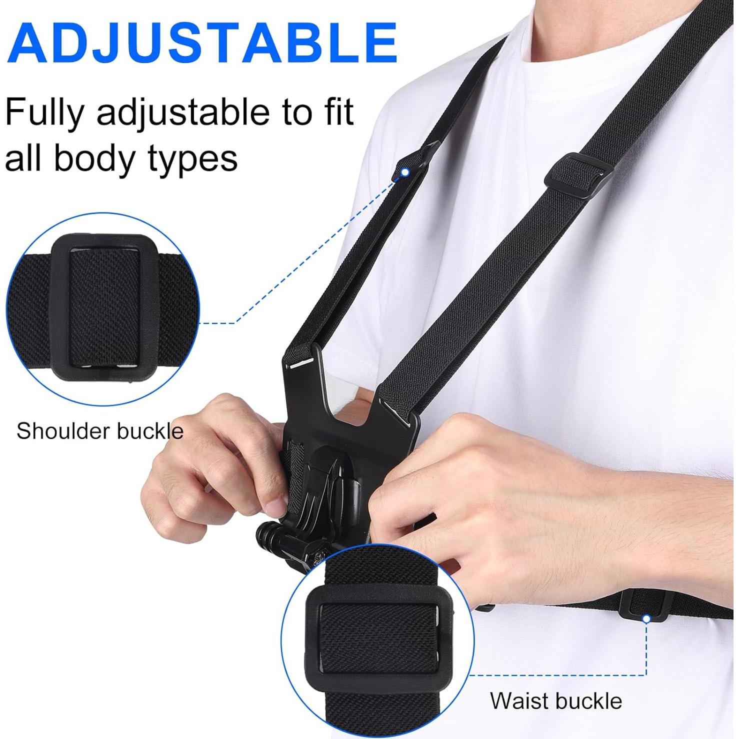 Arnés de Pecho Ajustable Lasuroa para Cámaras AKASO DJI - Negro