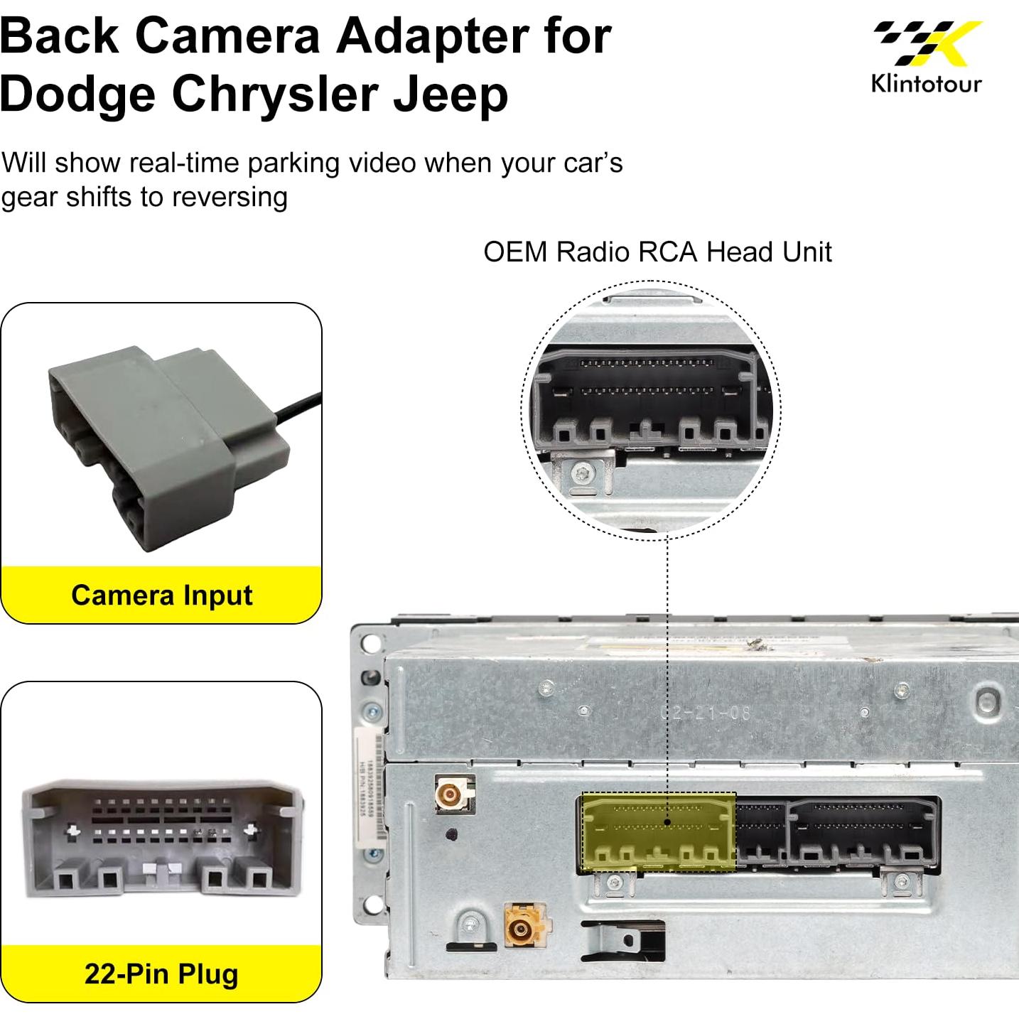 Adaptador de cámara de respaldo Klintotour para Chrysler/Dodge/Jeep/Volkswagen