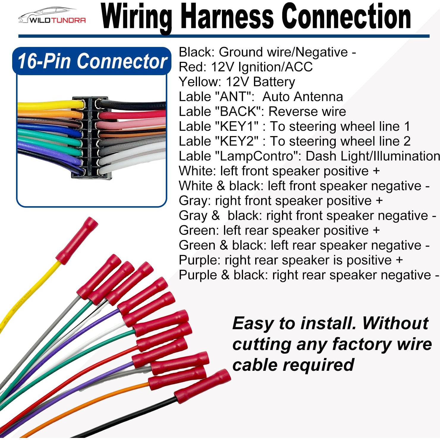 Kit de Arnés de Cableado ISO 16Pin para Estéreo Android