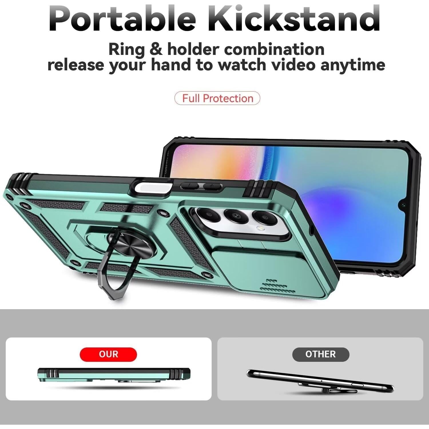 Funda protectora Samsung Galaxy A05S con soporte y vidrio templado