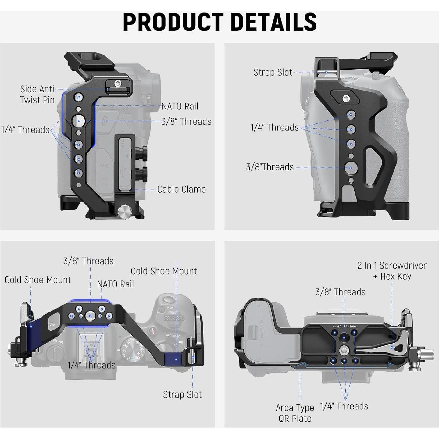 Jaula de Cámara NEEWER para Canon R8 - Aluminio, Ligera y Segura