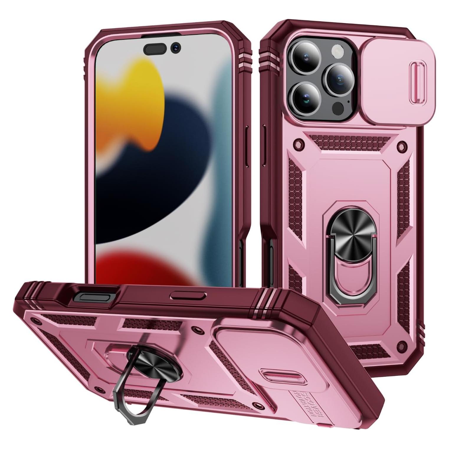 Funda para iPhone 16 Pro Max WMYUHAN con soporte 360° - Rosa Rojo