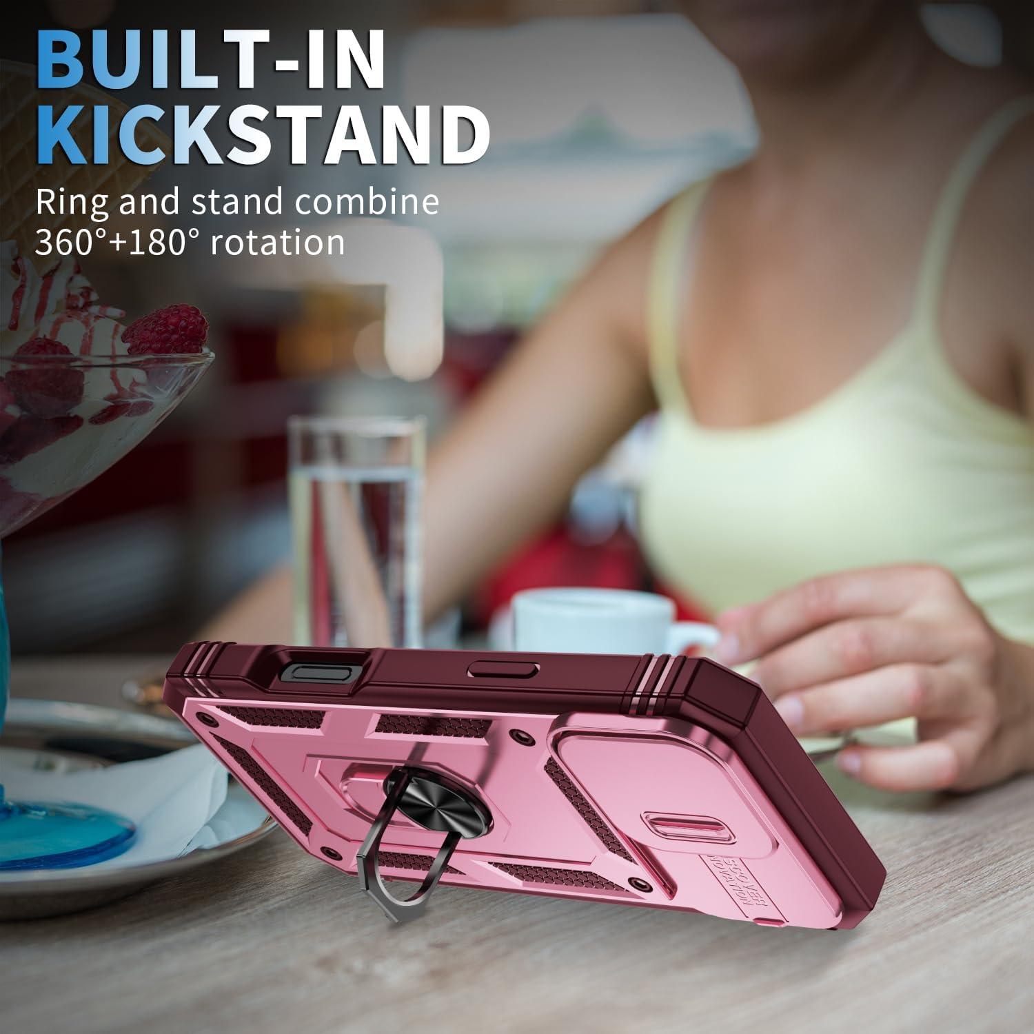 Funda para iPhone 16 Pro Max WMYUHAN con soporte 360° - Rosa Rojo