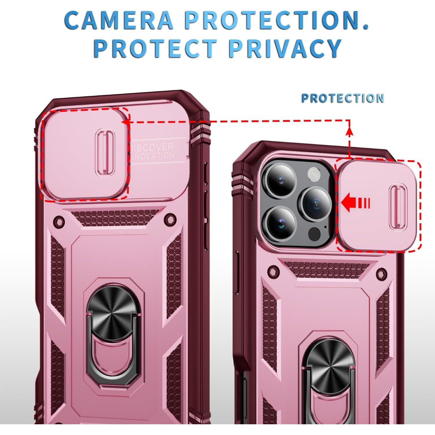 Funda para iPhone 16 Pro Max WMYUHAN con soporte 360° - Rosa Rojo