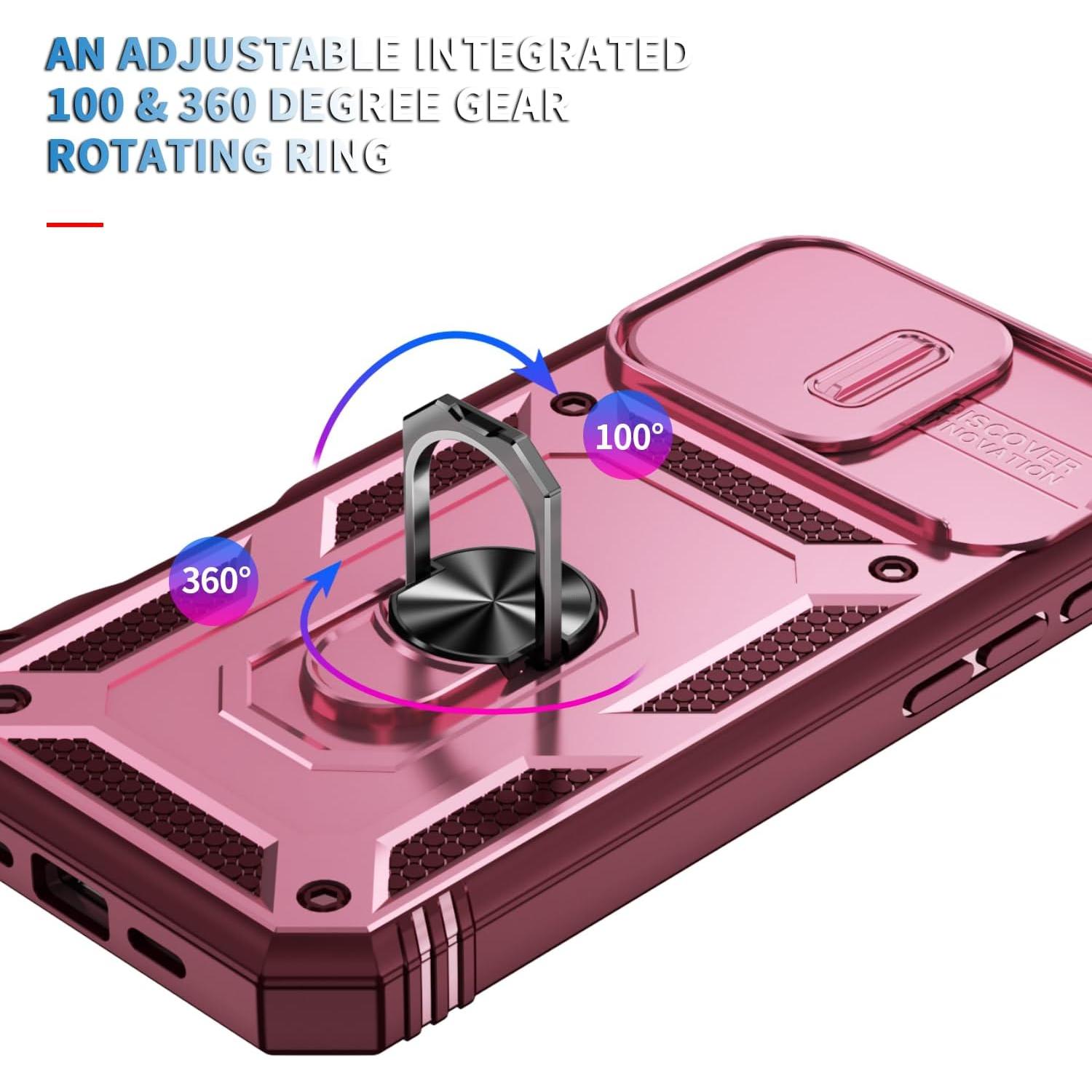 Funda para iPhone 16 Pro Max WMYUHAN con soporte 360° - Rosa Rojo
