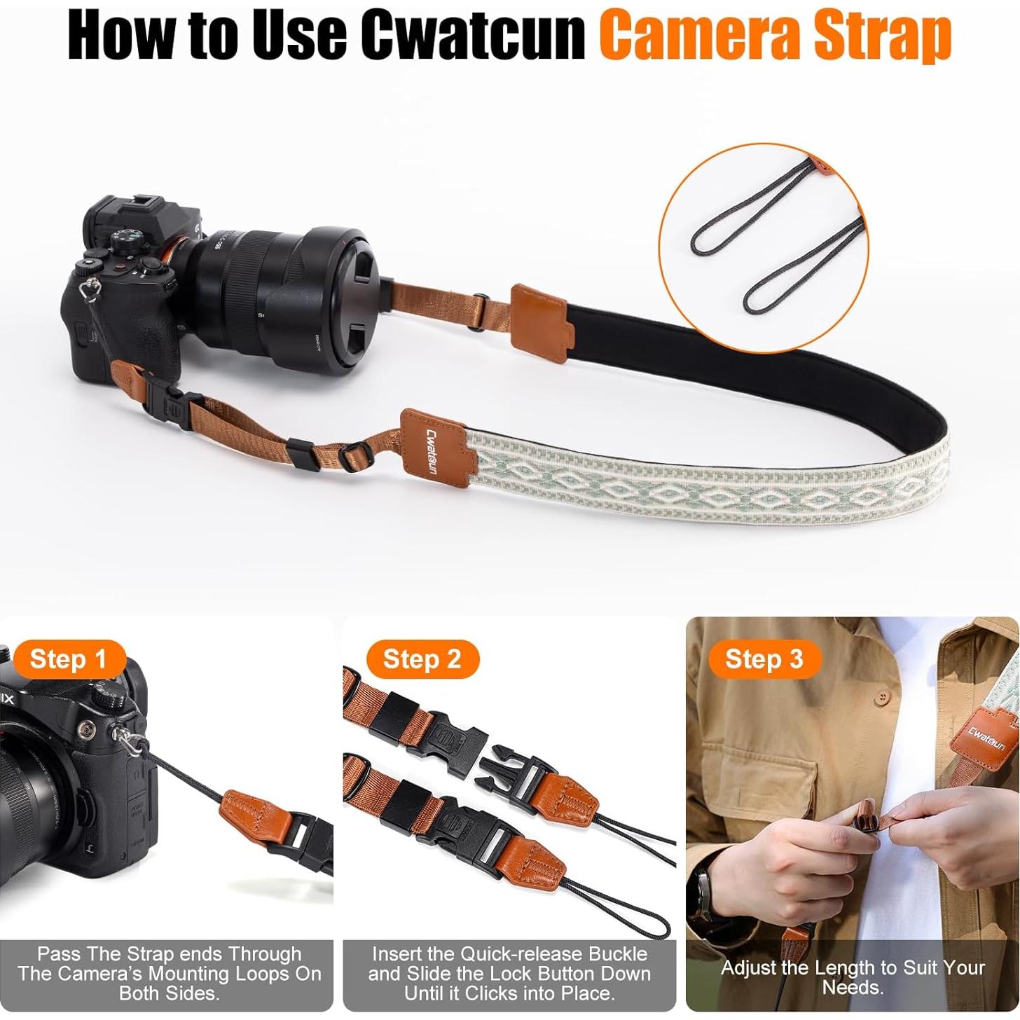 Correa de Cámara Cwatcun Floral Bohemia Ajustable 120-140 cm