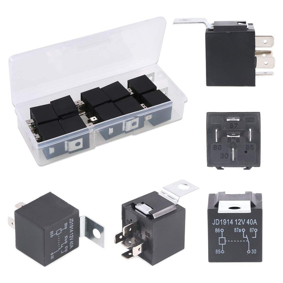 Paquete de 10 Relés Eléctricos SPDT 12V 30/40A 5 Pines Glarks