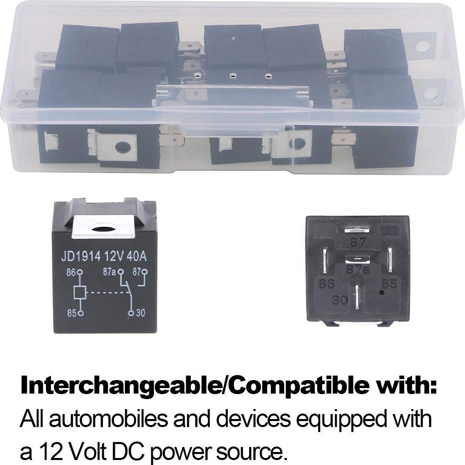 Paquete de 10 Relés Eléctricos SPDT 12V 30/40A 5 Pines Glarks