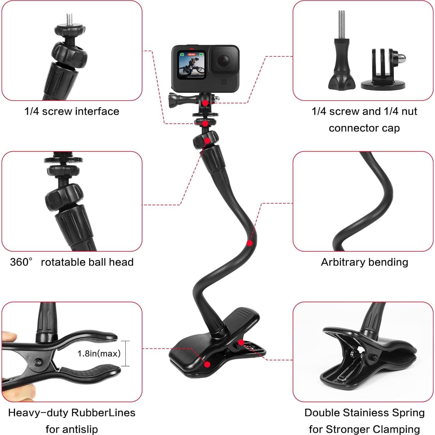 Soporte de Abrazadera Flexible Treabow para Webcam y GoPro