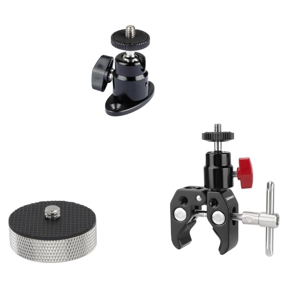 Cabezal de Bola Mini CAMVATE 1/4"-20 con Adaptador y Abrazadera