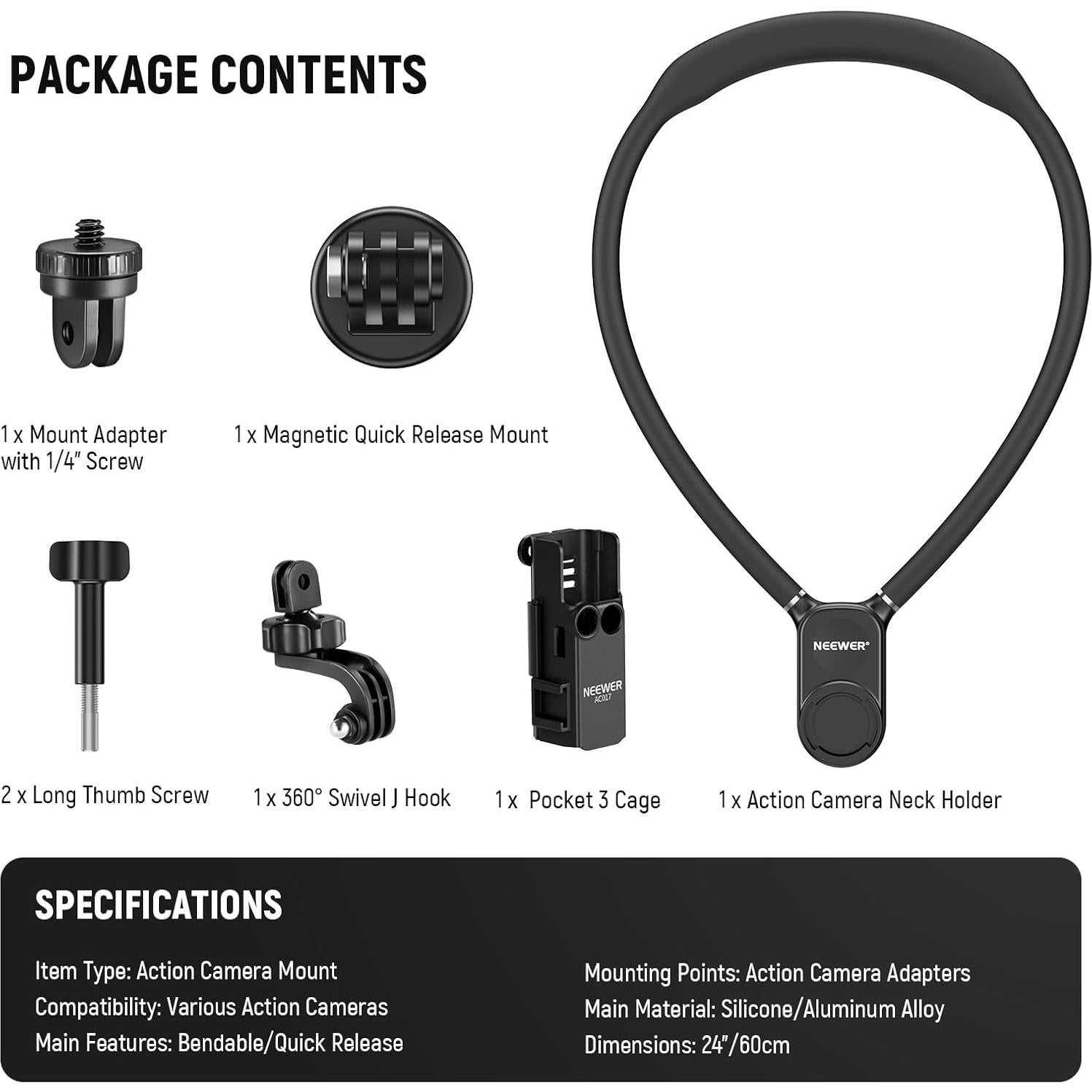 Soporte Magnético para Cuello NEEWER GP39 para Cámara de Acción