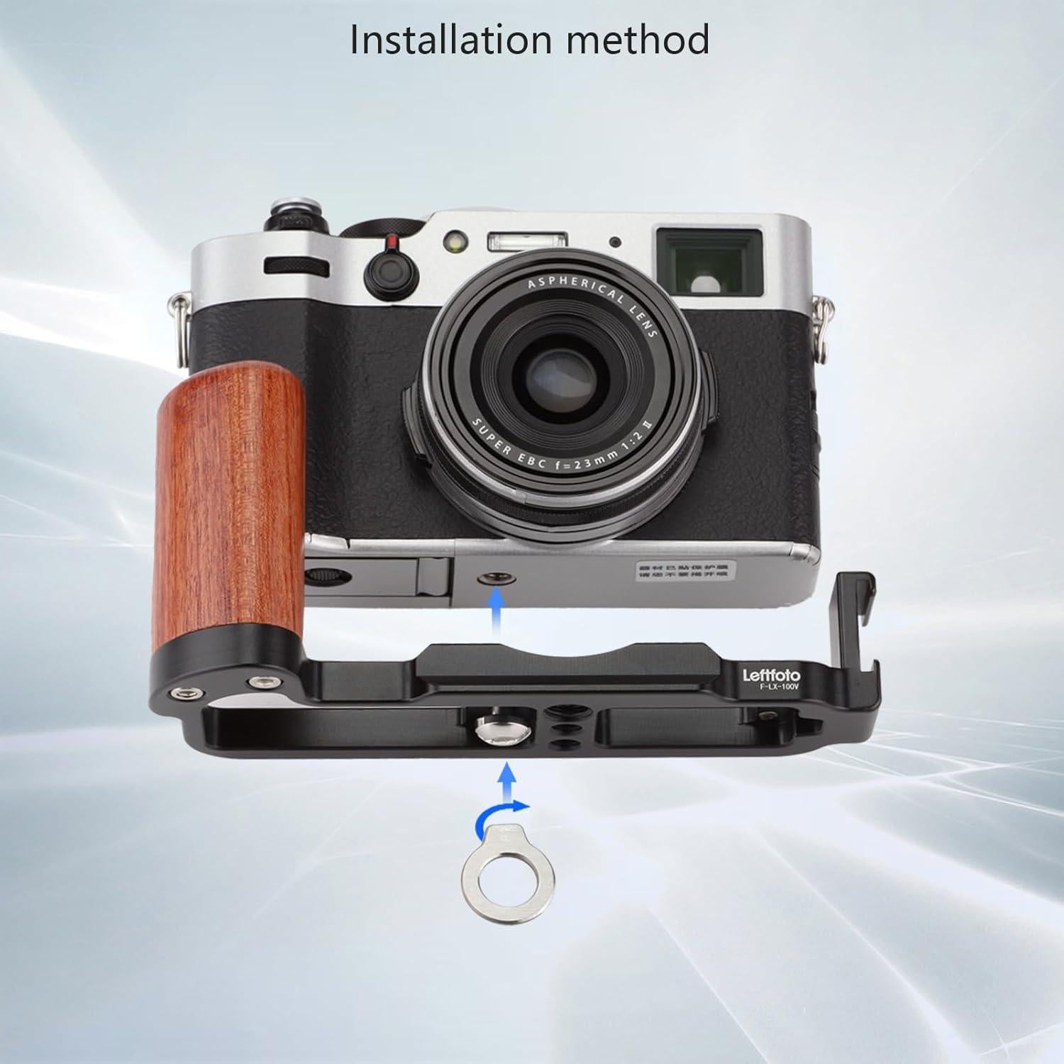 Soporte en L LEFTFOTO para Cámara Fujifilm X-100V con Agarre de Madera