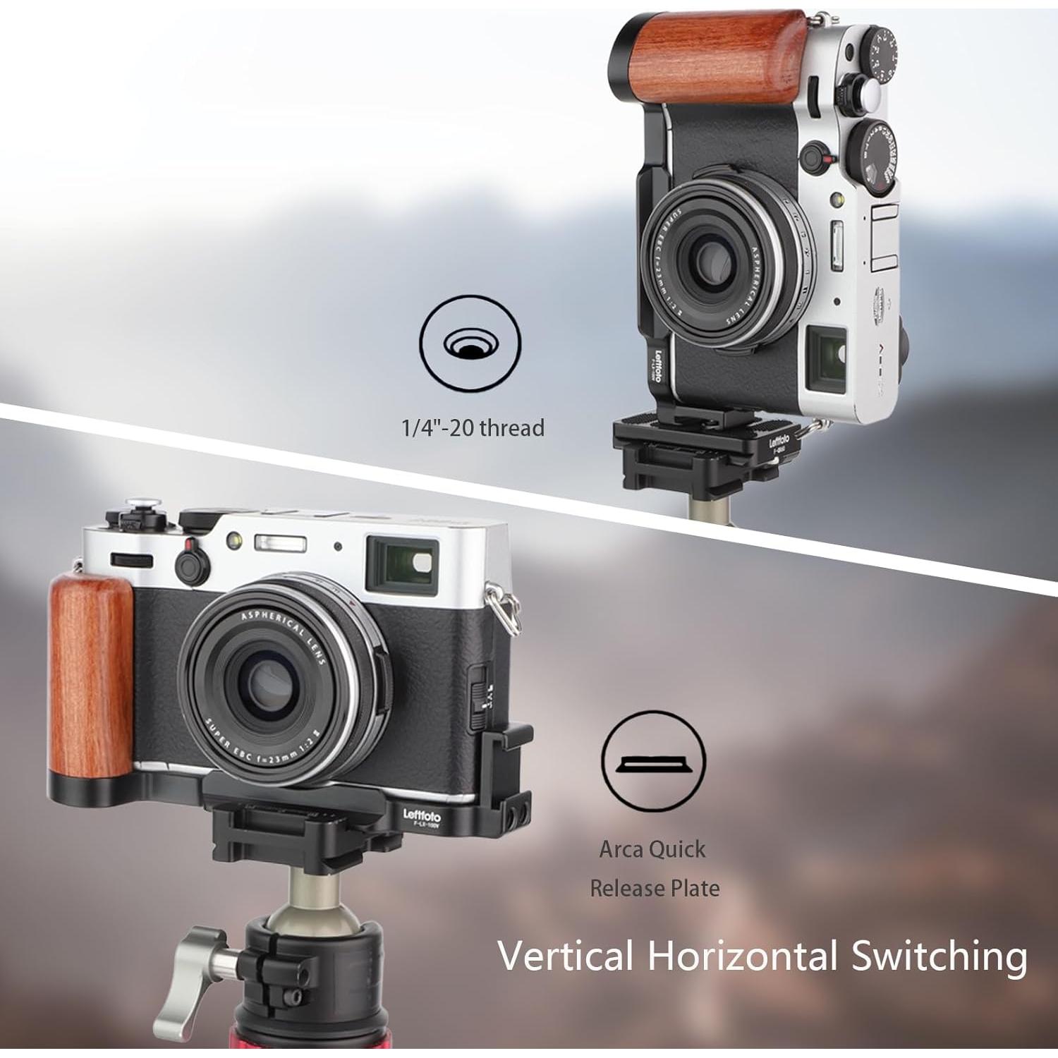 Soporte en L LEFTFOTO para Cámara Fujifilm X-100V con Agarre de Madera