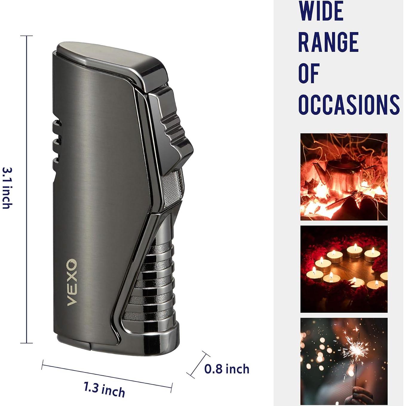 Encendedor VEXO Antorcha Triple Butano Recargable Negro