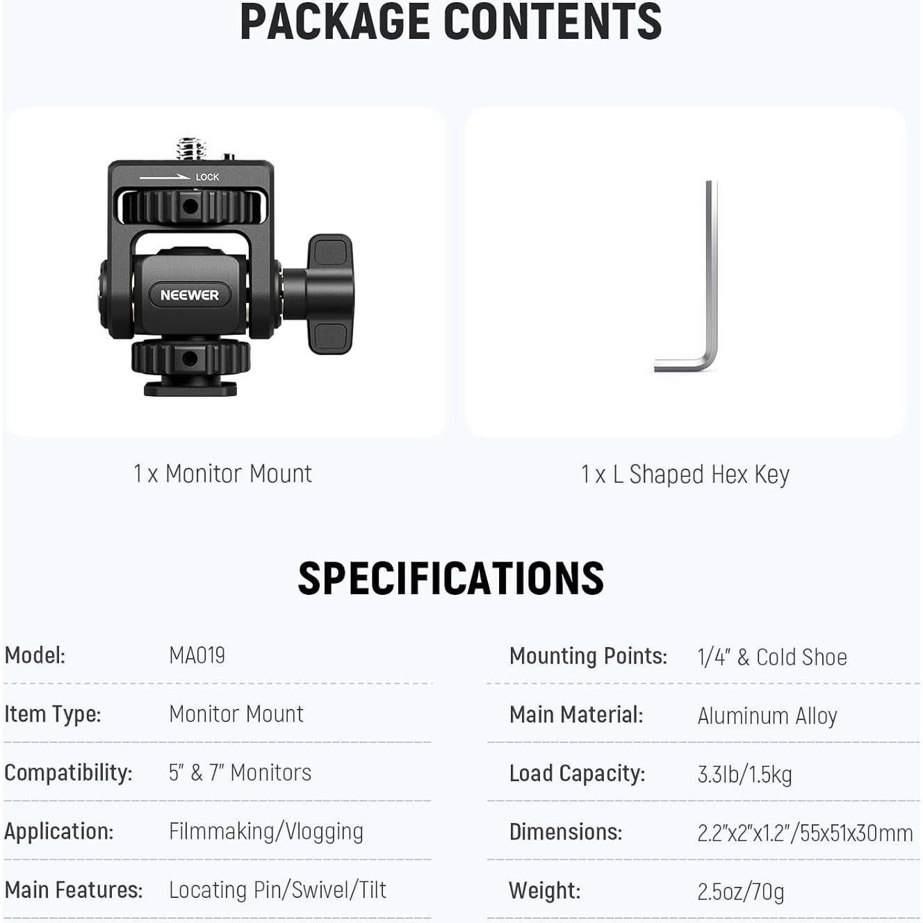 Soporte de Monitor NEEWER 5" y 7" con Giro 360° y Inclinación 180°
