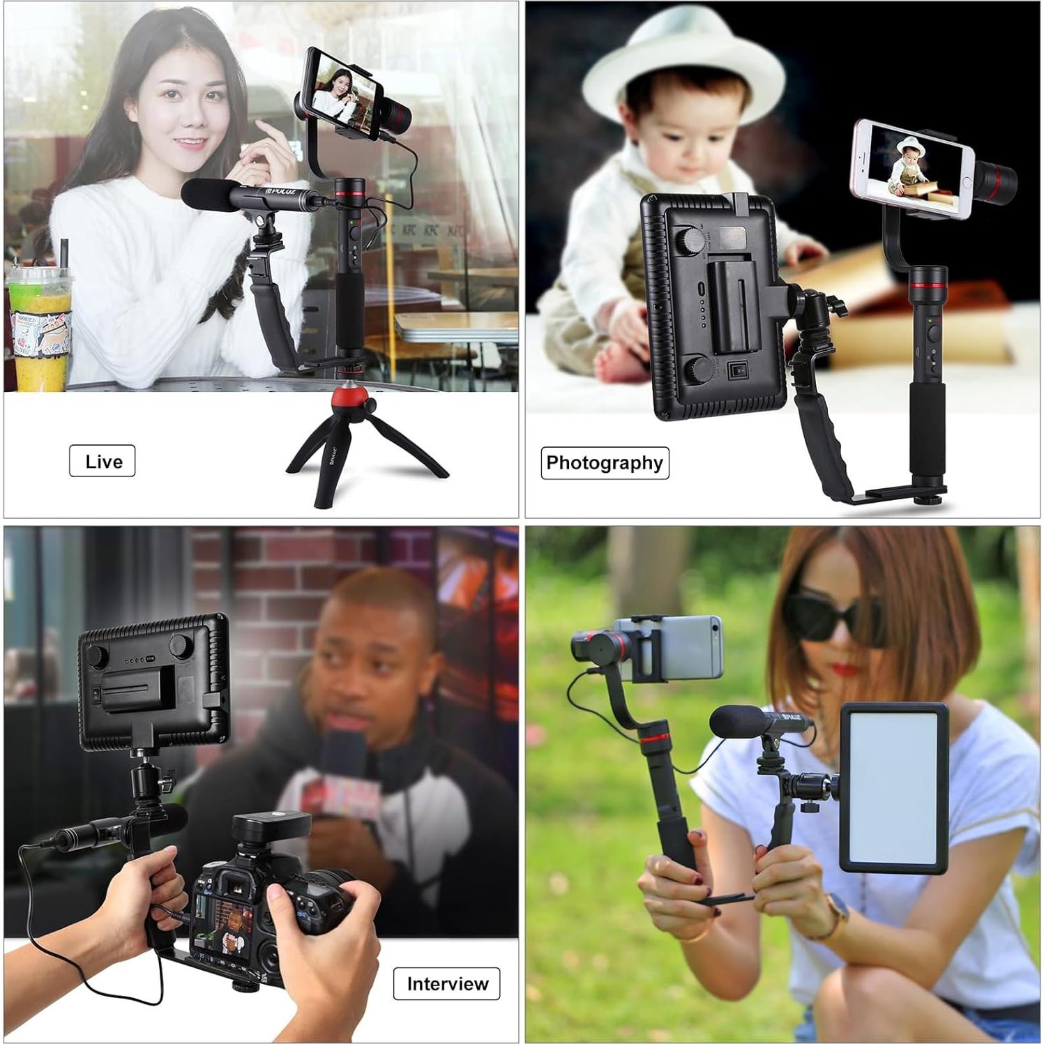 Soporte de cámara L Puluz aluminio con empuñadura y montajes