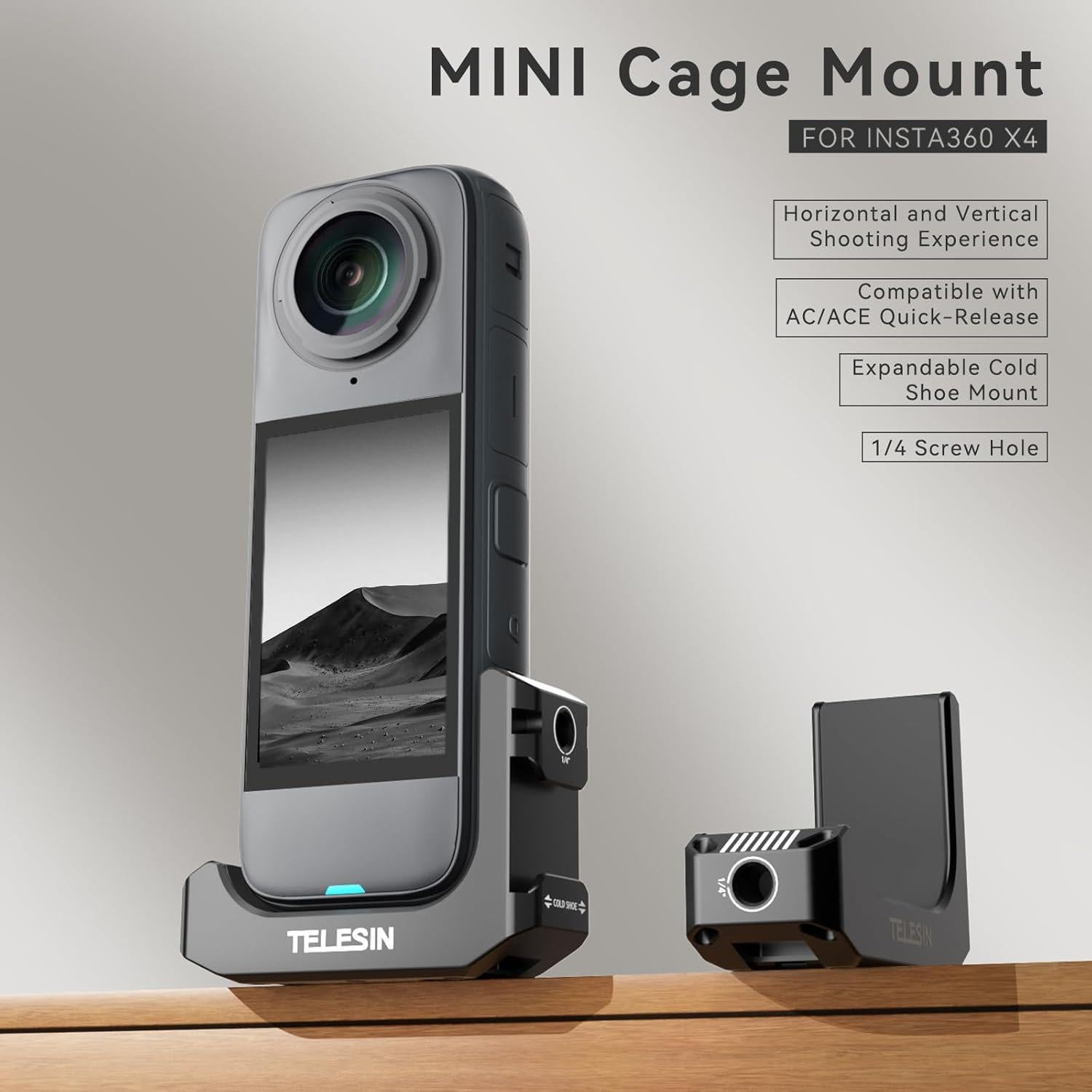 Soporte en L TELESIN para X4 - Aluminio, 90° Expandible