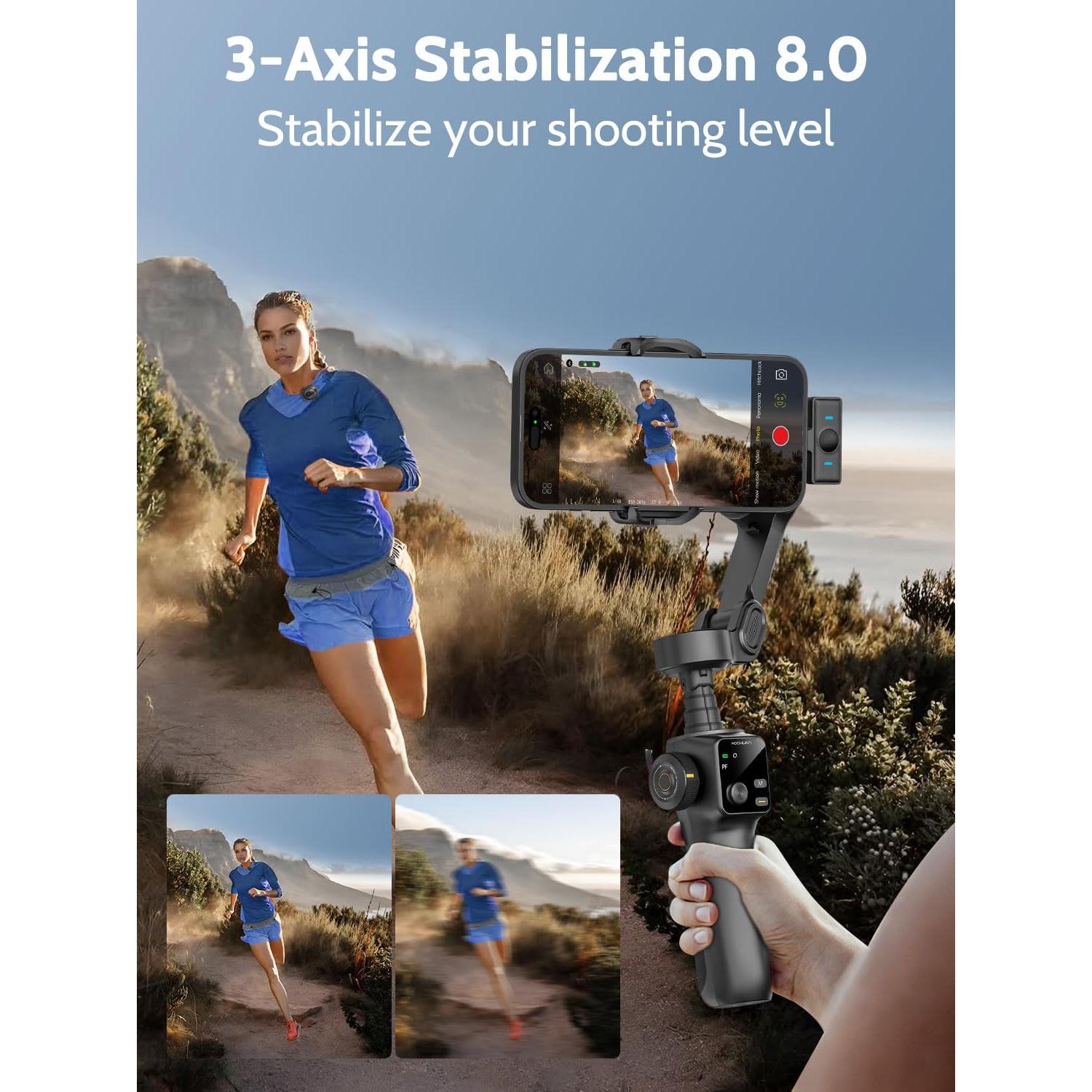 Estabilizador Gimbal 3 Ejes AOCHUAN V8 Mic con Micrófono Inalámbrico