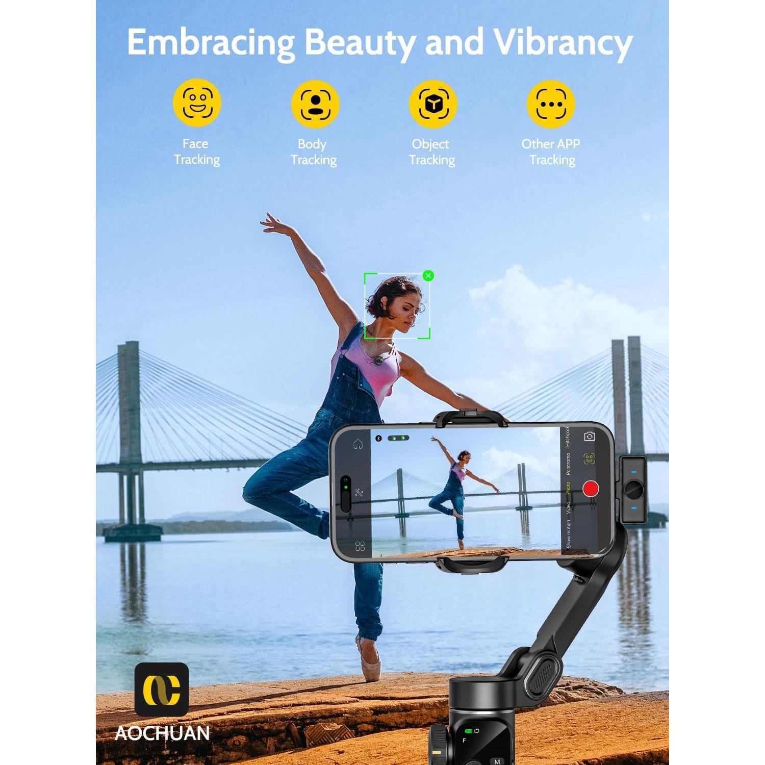 Estabilizador Gimbal 3 Ejes AOCHUAN V8 Mic con Micrófono Inalámbrico