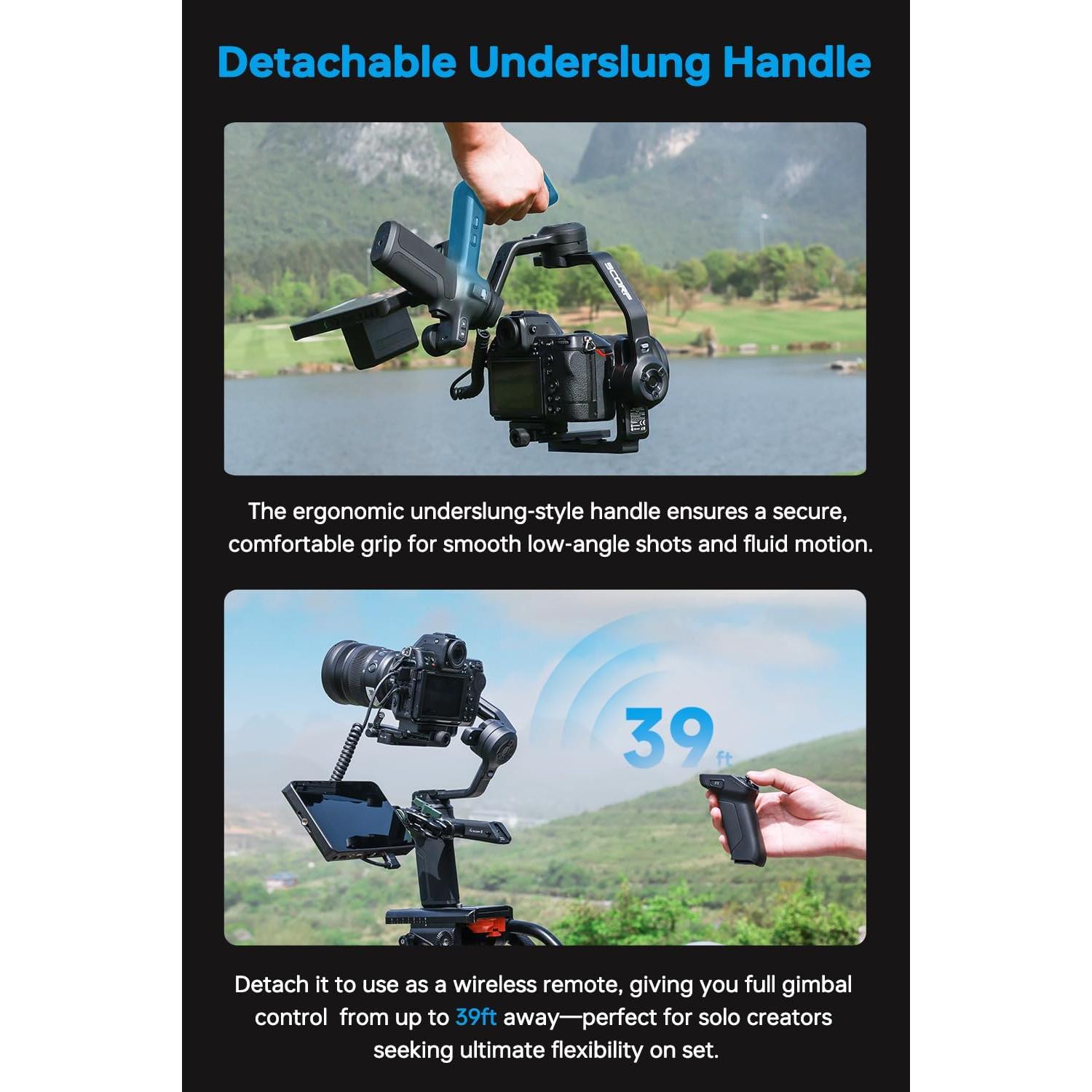 Gimbal Profesional FeiyuTech SCORP 3 - Soporta 3.5kg, AI