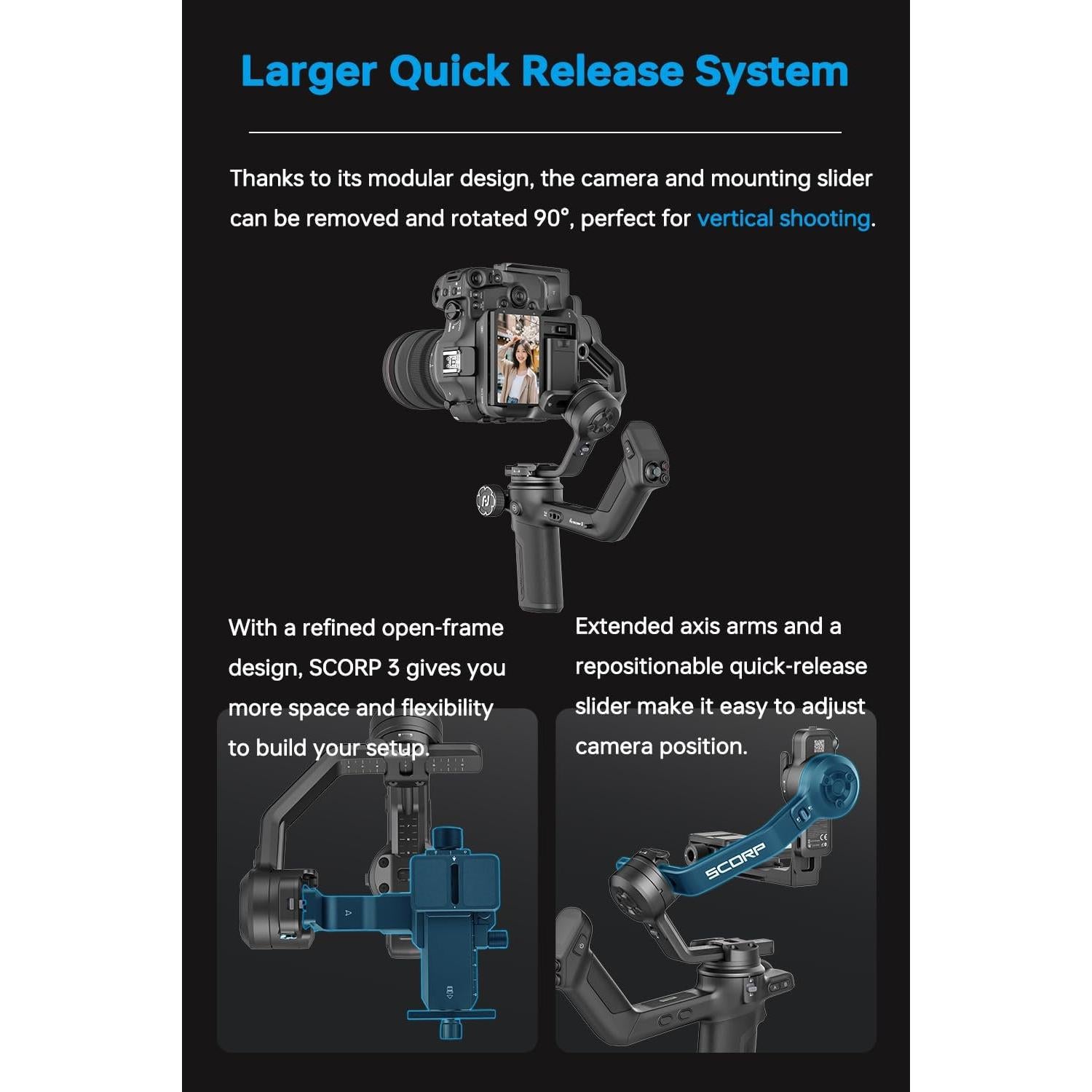 Gimbal Profesional FeiyuTech SCORP 3 - Soporta 3.5kg, AI