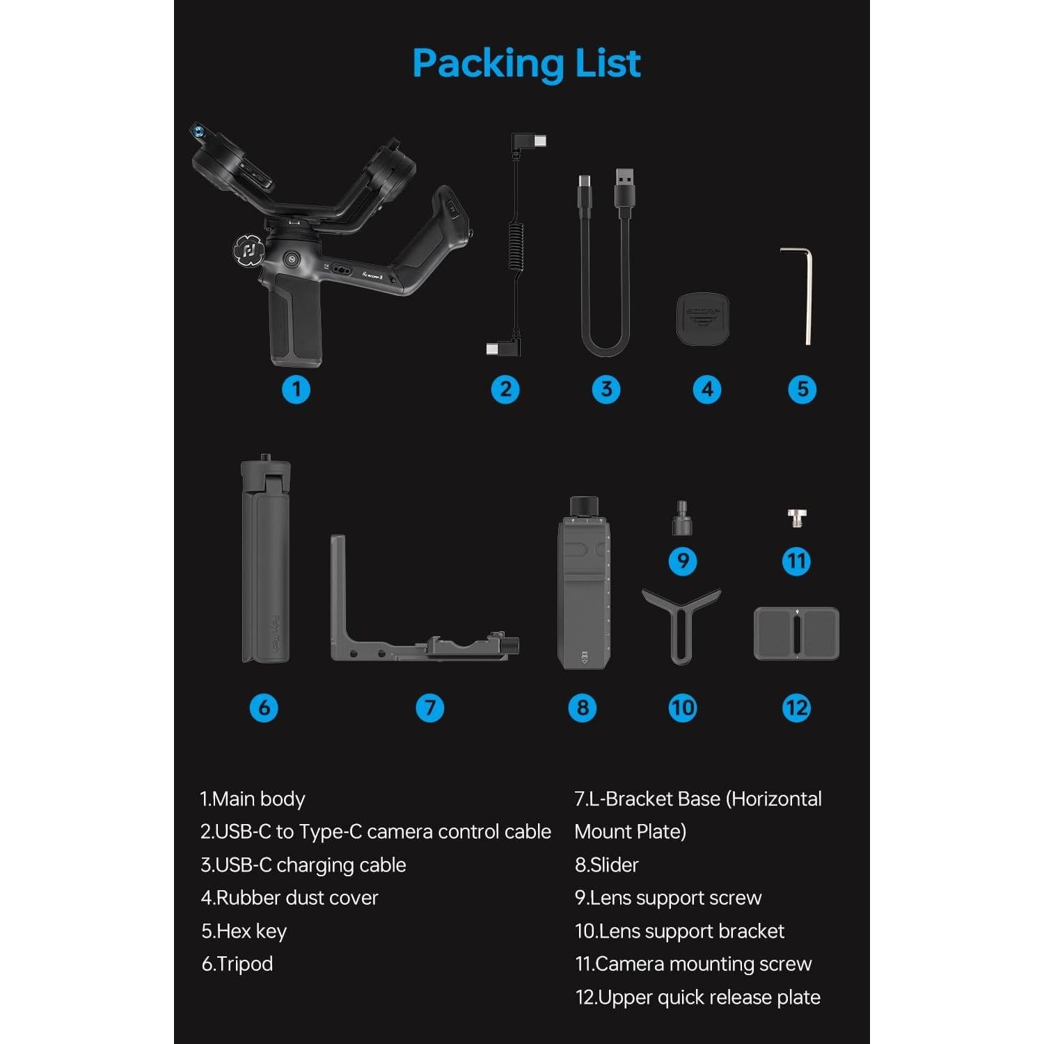 Gimbal Profesional FeiyuTech SCORP 3 - Soporta 3.5kg, AI