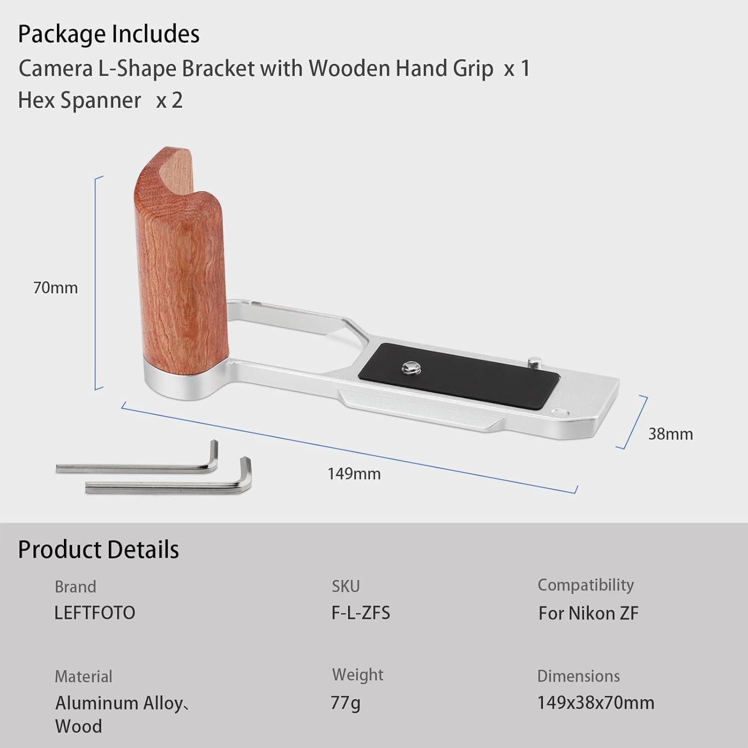 Soporte en L LEFTFOTO para cámara Nikon ZF con empuñadura de madera