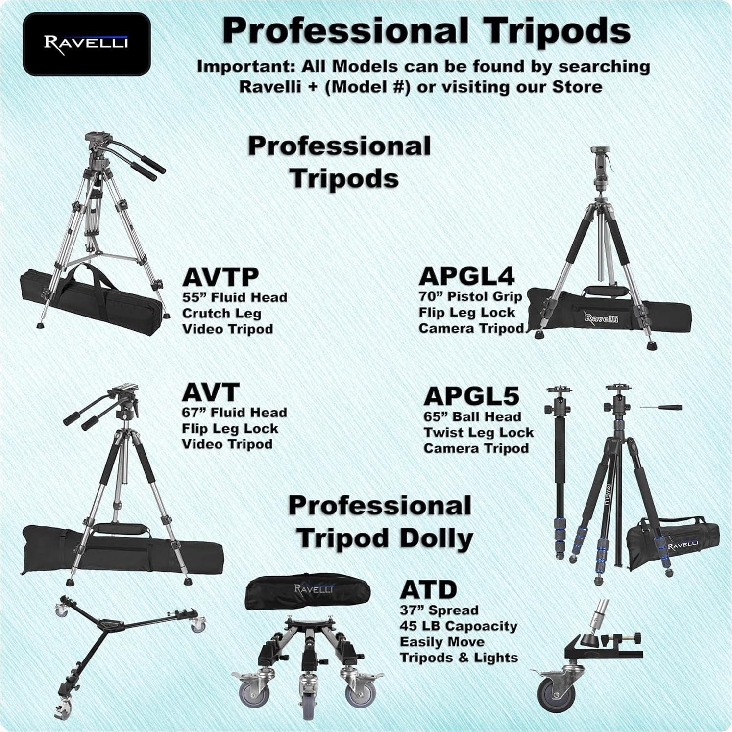 Trípode Ligero Ravelli APLT3 53" (3 Paquete) con Soporte