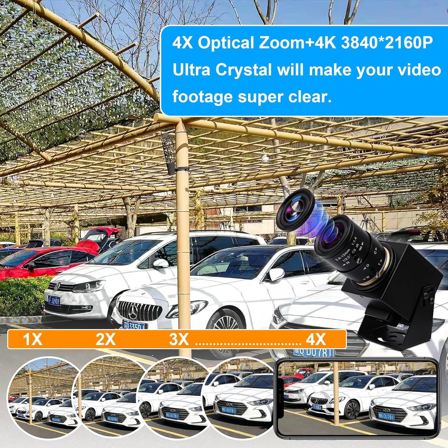 Cámara USB HDMI ELP 4K con Zoom 4X y Lente 2.8-12mm