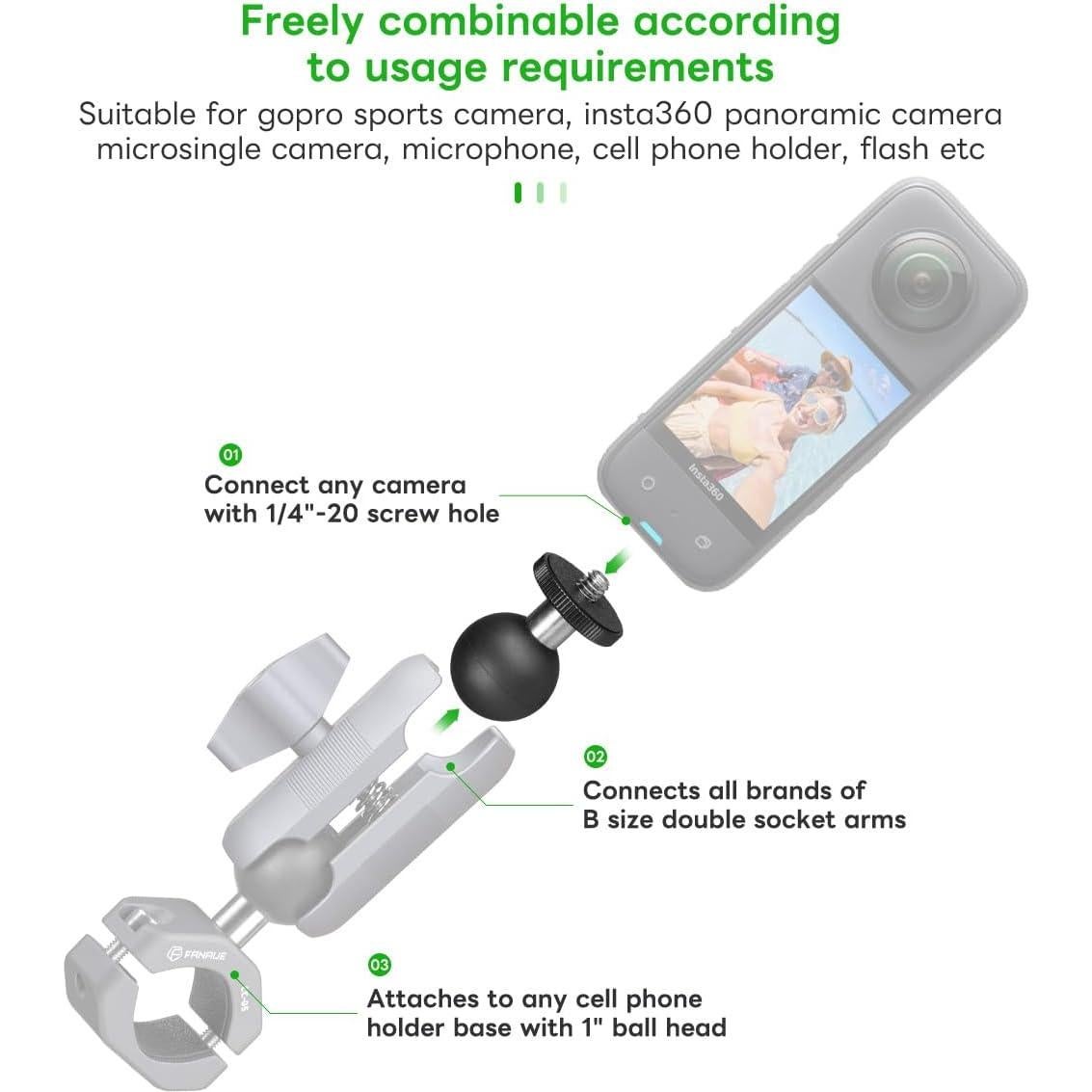 Adaptador de bola FANAUE GB-02 1" con rosca 1/4"-20