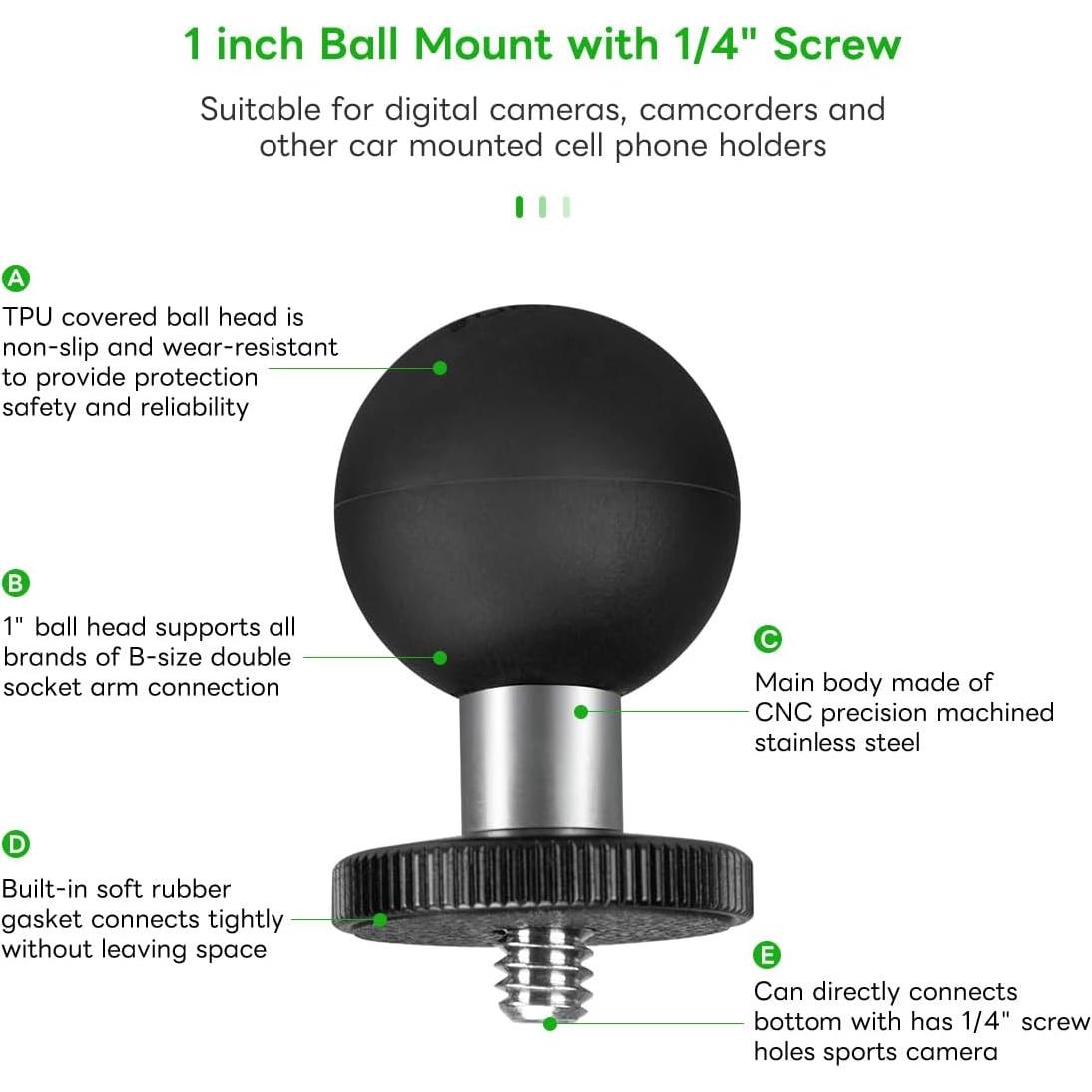 Adaptador de bola FANAUE GB-02 1" con rosca 1/4"-20