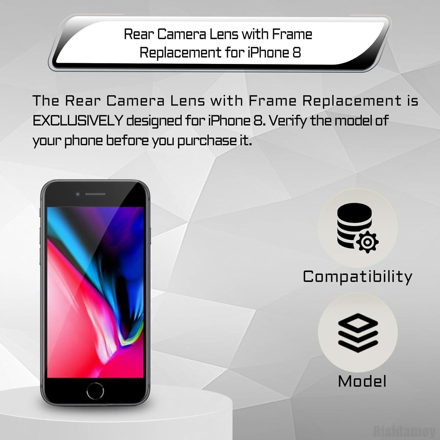 Cristal de Lente de Cámara para iPhone 8 con Marco y Herramientas