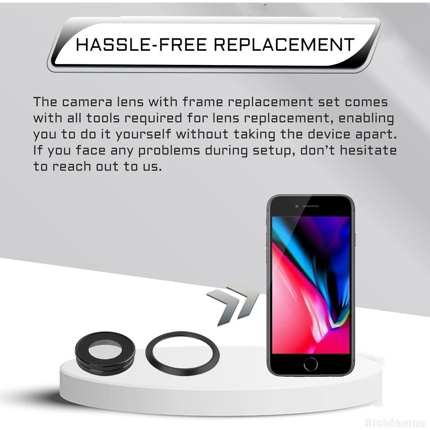 Cristal de Lente de Cámara para iPhone 8 con Marco y Herramientas