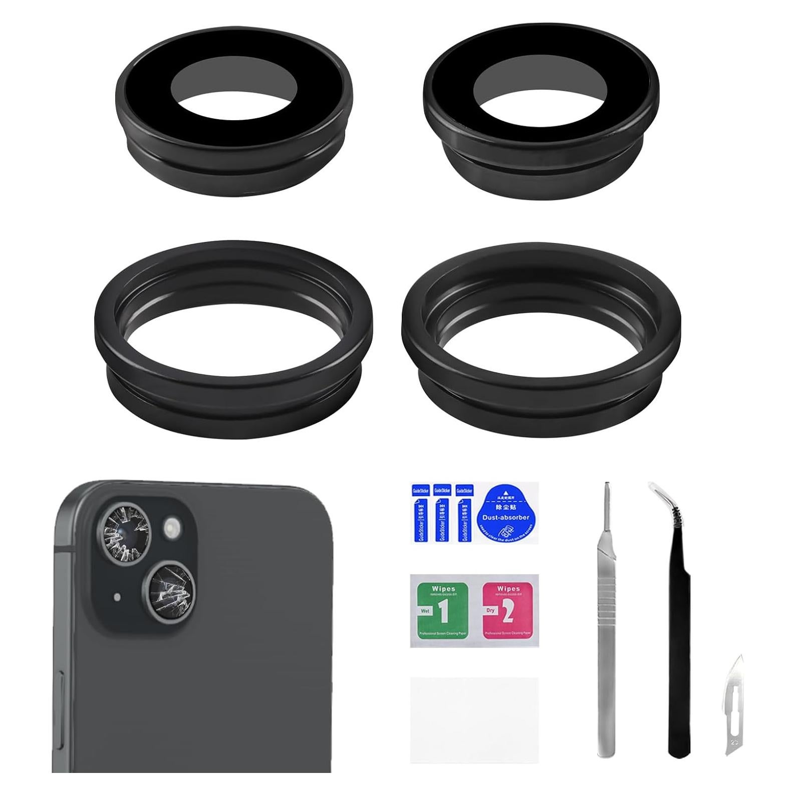 Cristal de Lente de Cámara para iPhone 15 Plus con Marco y Herramientas