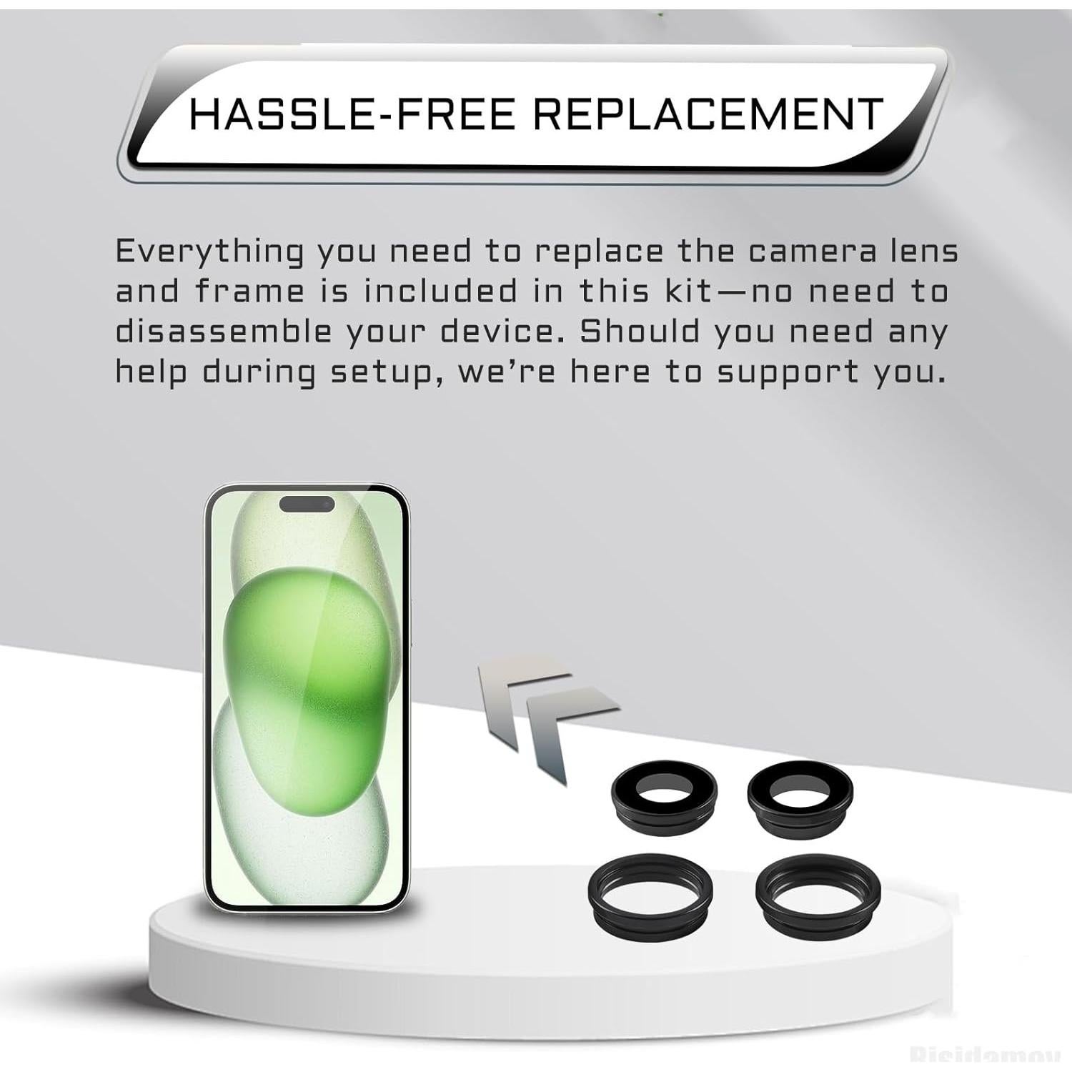 Cristal de Lente de Cámara para iPhone 15 Plus con Marco y Herramientas