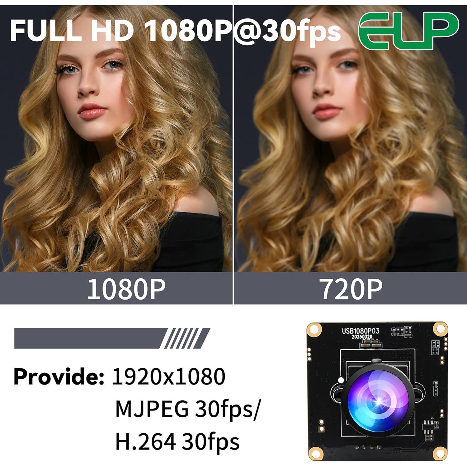 Cámara USB ELP 2K 0.0001Lux Gran Angular 1080P para PC