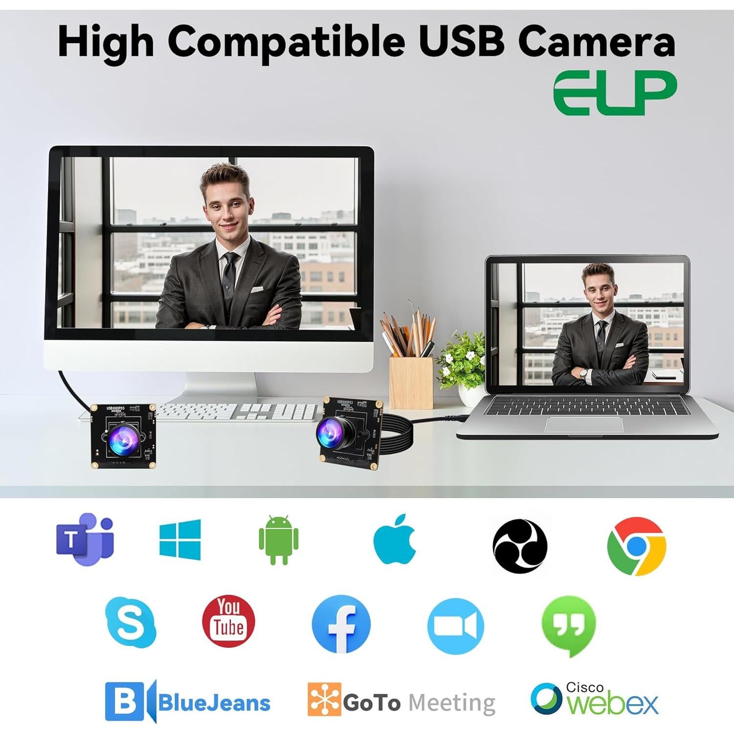 Cámara USB ELP 2K 0.0001Lux Gran Angular 1080P para PC