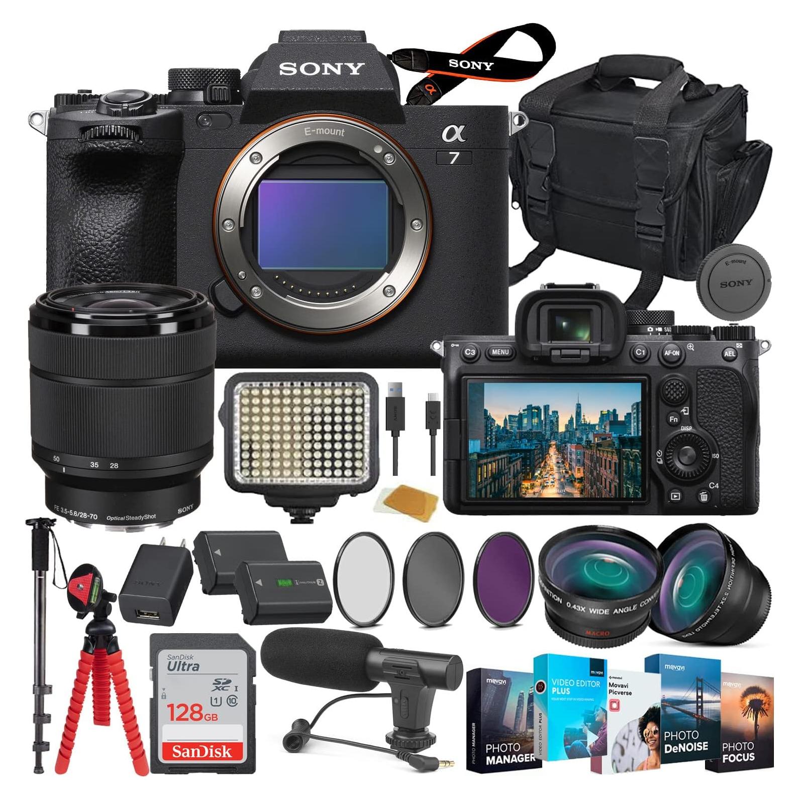 Cámara sin espejo Sony A7 IV 33MP con lente 28-70mm y accesorios