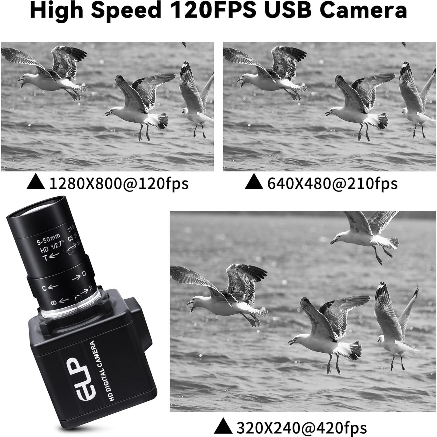Cámara USB QILOVE 800P Monocromática 640fps Lente 5-50mm