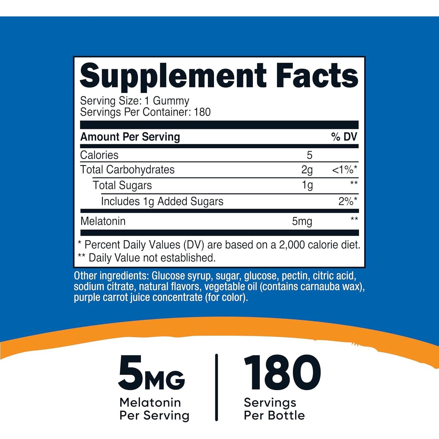 Gominolas de Melatonina 5mg Nutricost - 180 Unidades Sabor Fresa