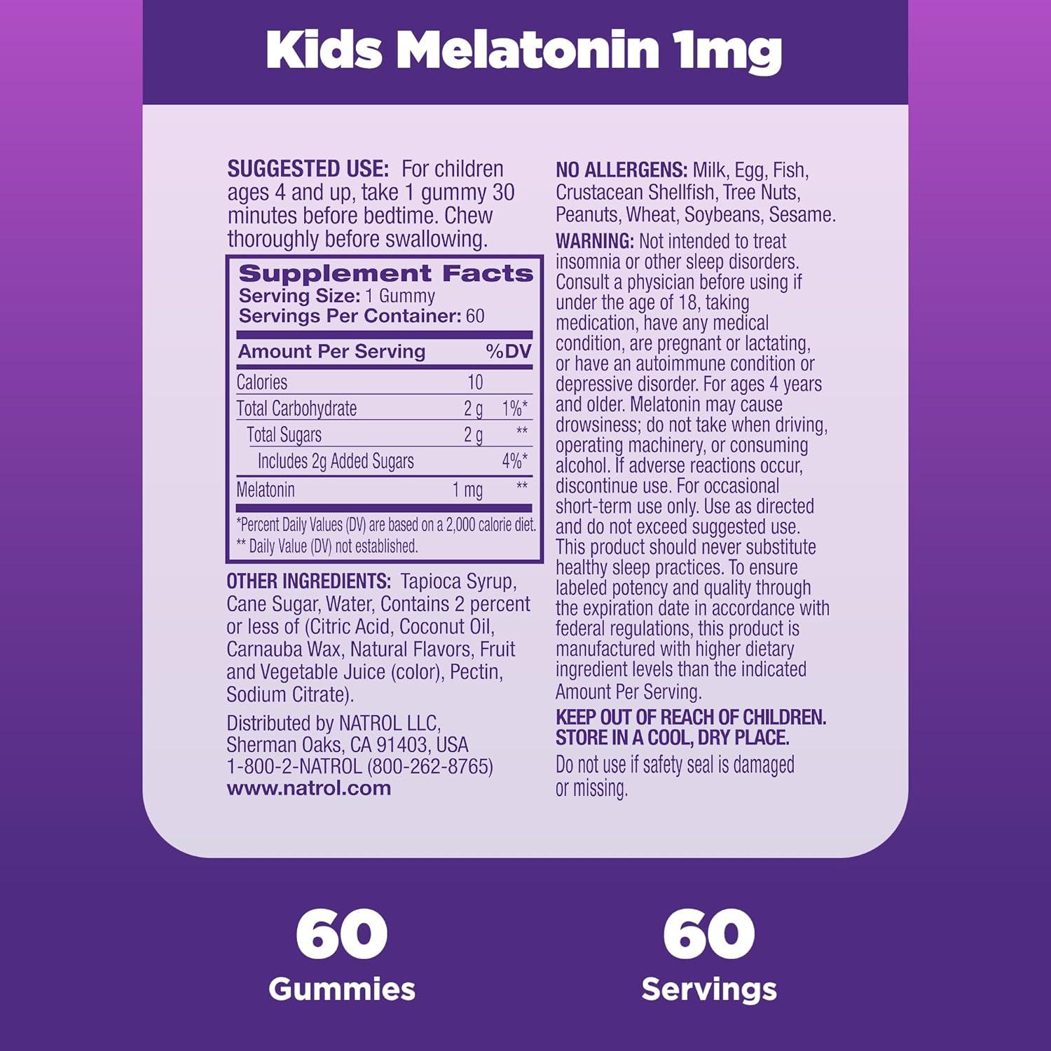 Gominolas de Melatonina Natrol Niños 1mg 60 Unidades