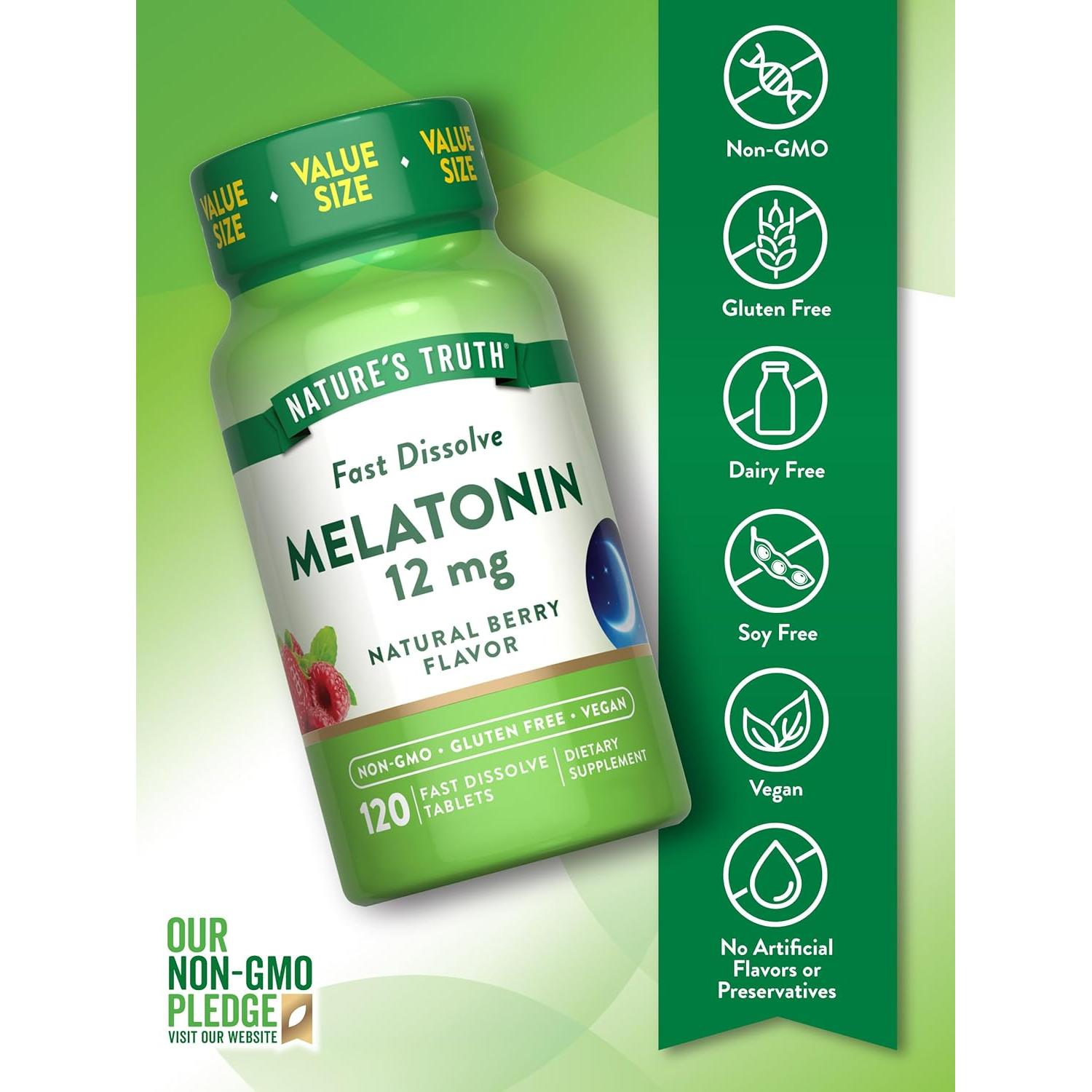 Tabletas de Melatonina Veganas 12mg - Verdad de la Naturaleza - 120 Conteo